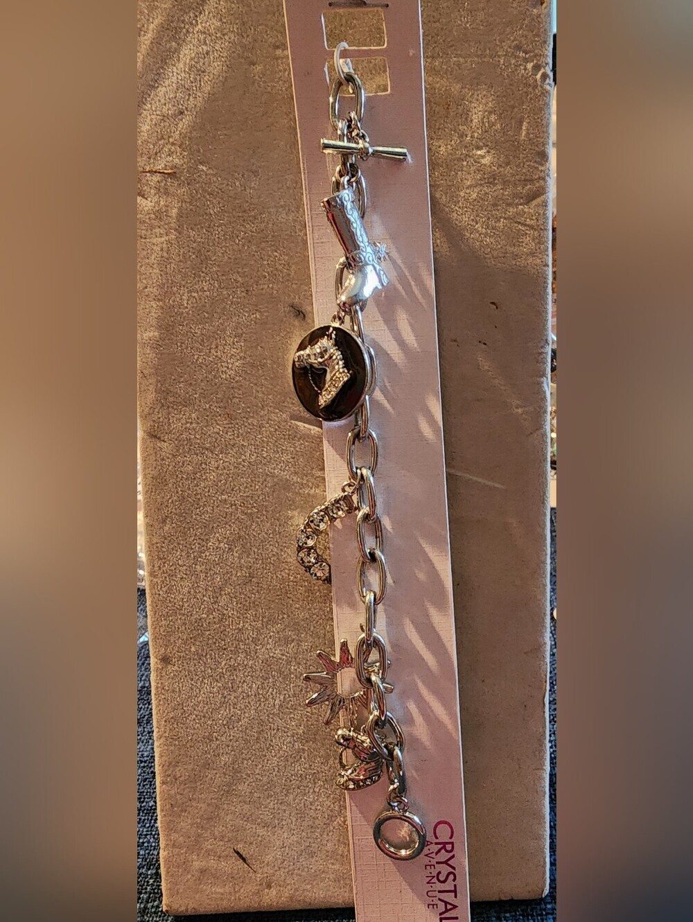 Silver Western Charm Bracelet w/ Cowboy Boot, Shoe Horse, Spur Charm
